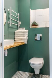 peinture mur vert salle bain moderne