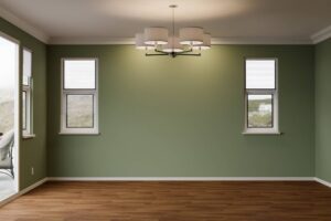pièce rénovée mur vert taupe